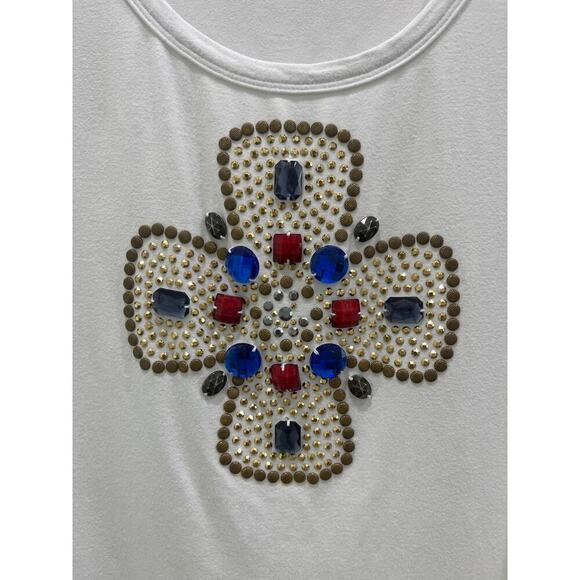 St. John Jeans Vintage White Tank With Studded Cross Detail Sz Small Petite - Picture 2 of 6